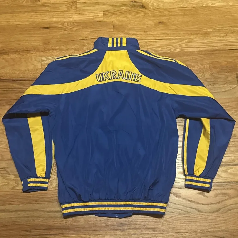 VTG Adidas Ukraine Olympics Blue Yellow Windbreaker Track Suit Size XLarge READ